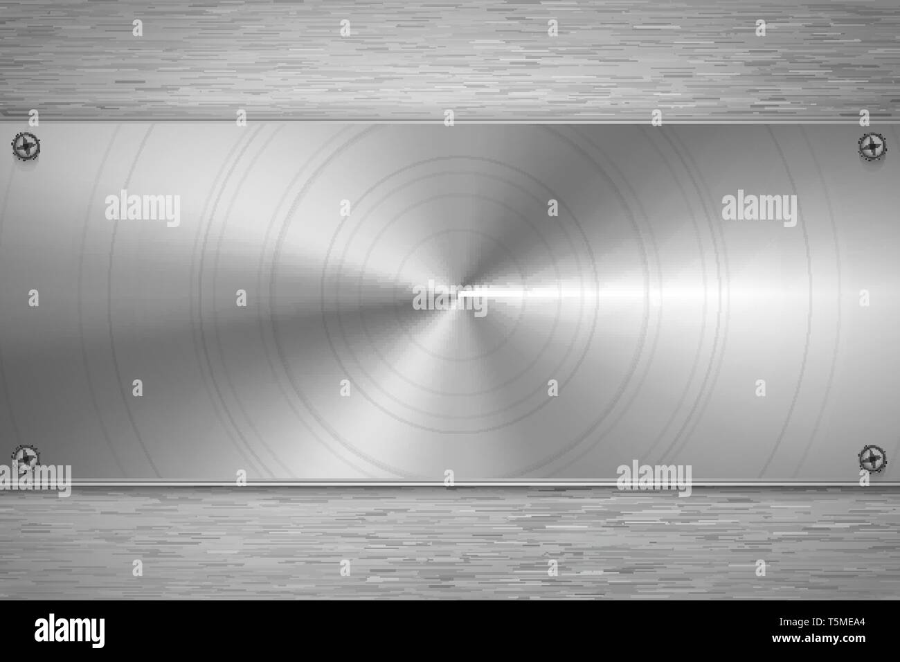 Métal poli plaque ronde en blanc sur une feuille métallique gris clair, l'arrière-plan industriel Illustration de Vecteur