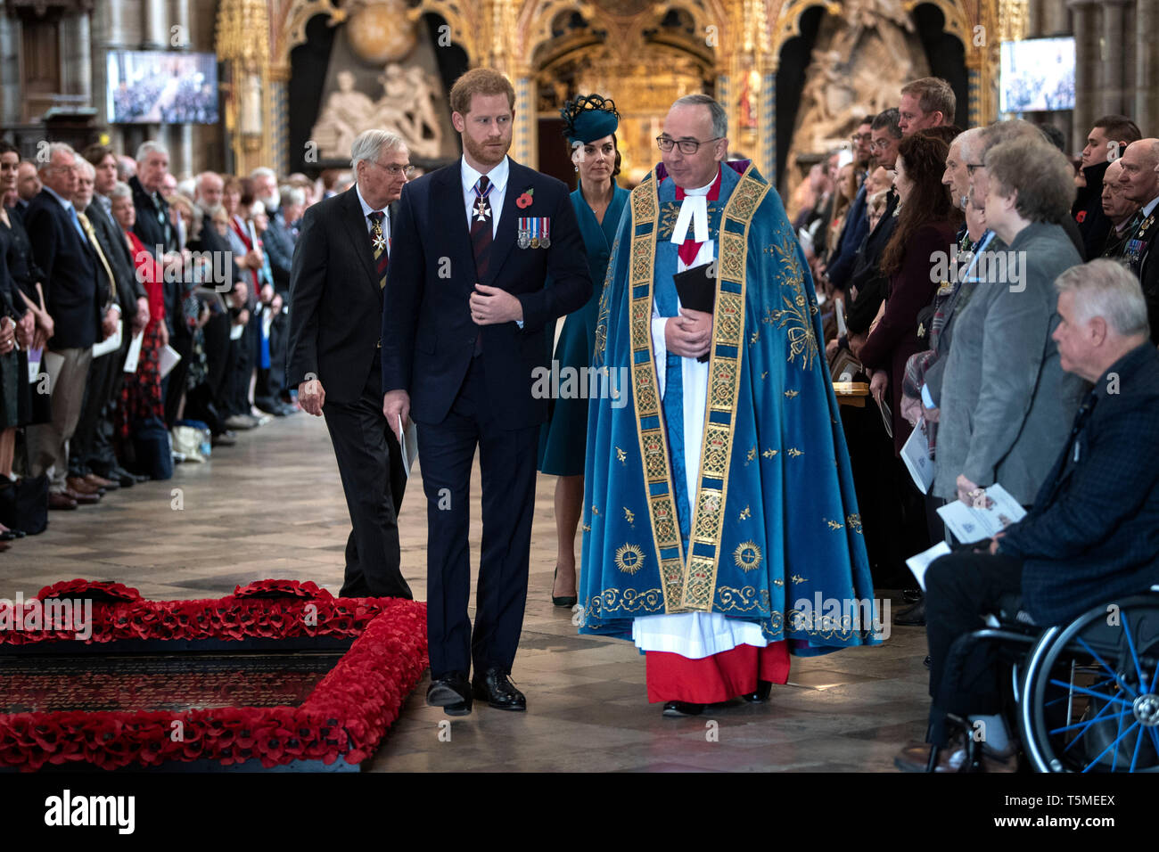 Le duc de Sussex et la duchesse de Cambridge à l'Anzac Day Service de commémoration et d'action de grâce à l'abbaye de Westminster, Londres. Banque D'Images