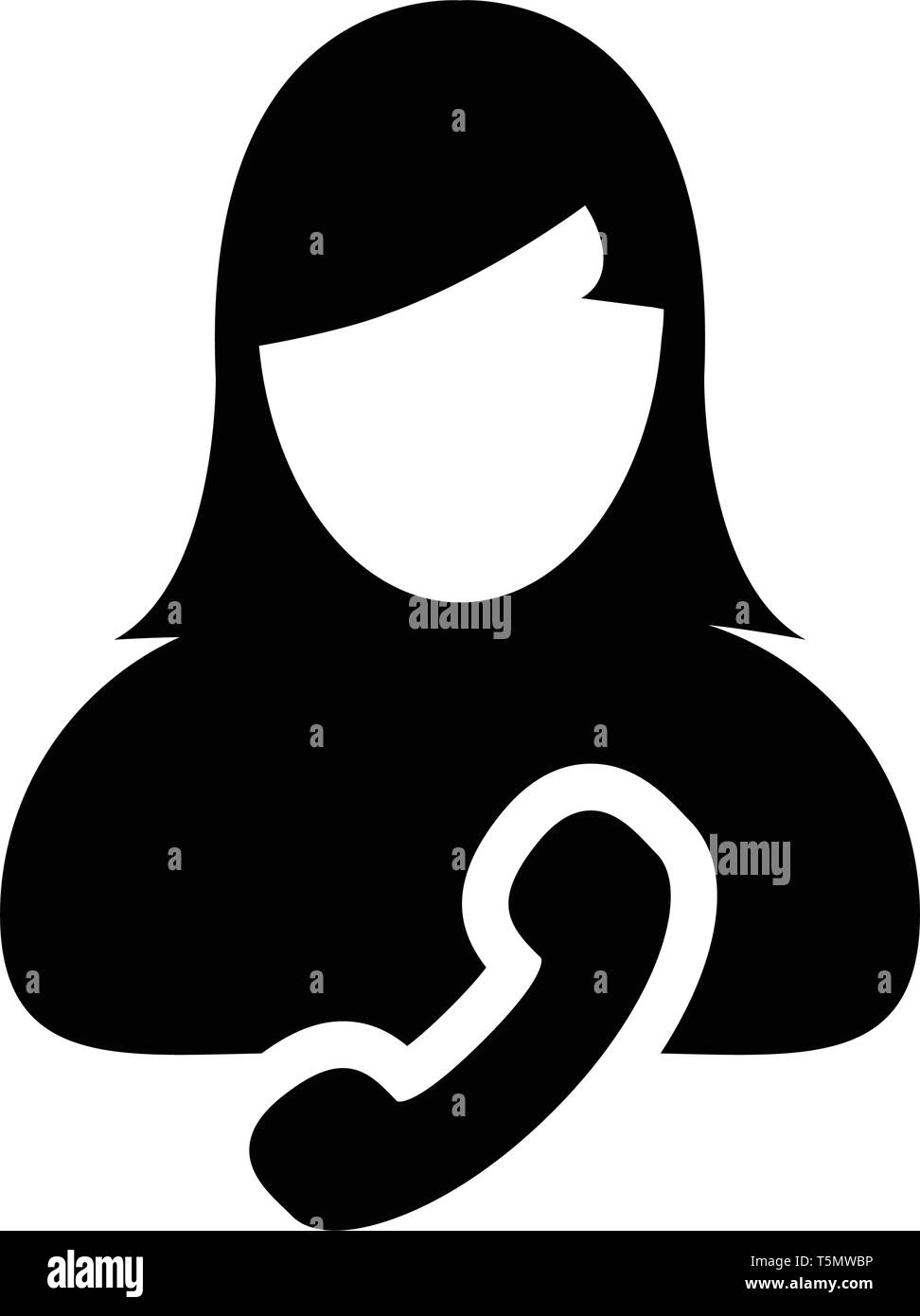 L'icône d'aide utilisateur femelle vecteur avatar profil de personne avec symbole de téléphone pour contacter des entreprises et de la communication en couleur plate illustration pictogramme glyphe Illustration de Vecteur