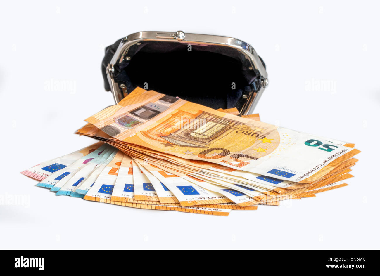 Portefeuille avec mille euros, monnaie finances isolated Banque D'Images