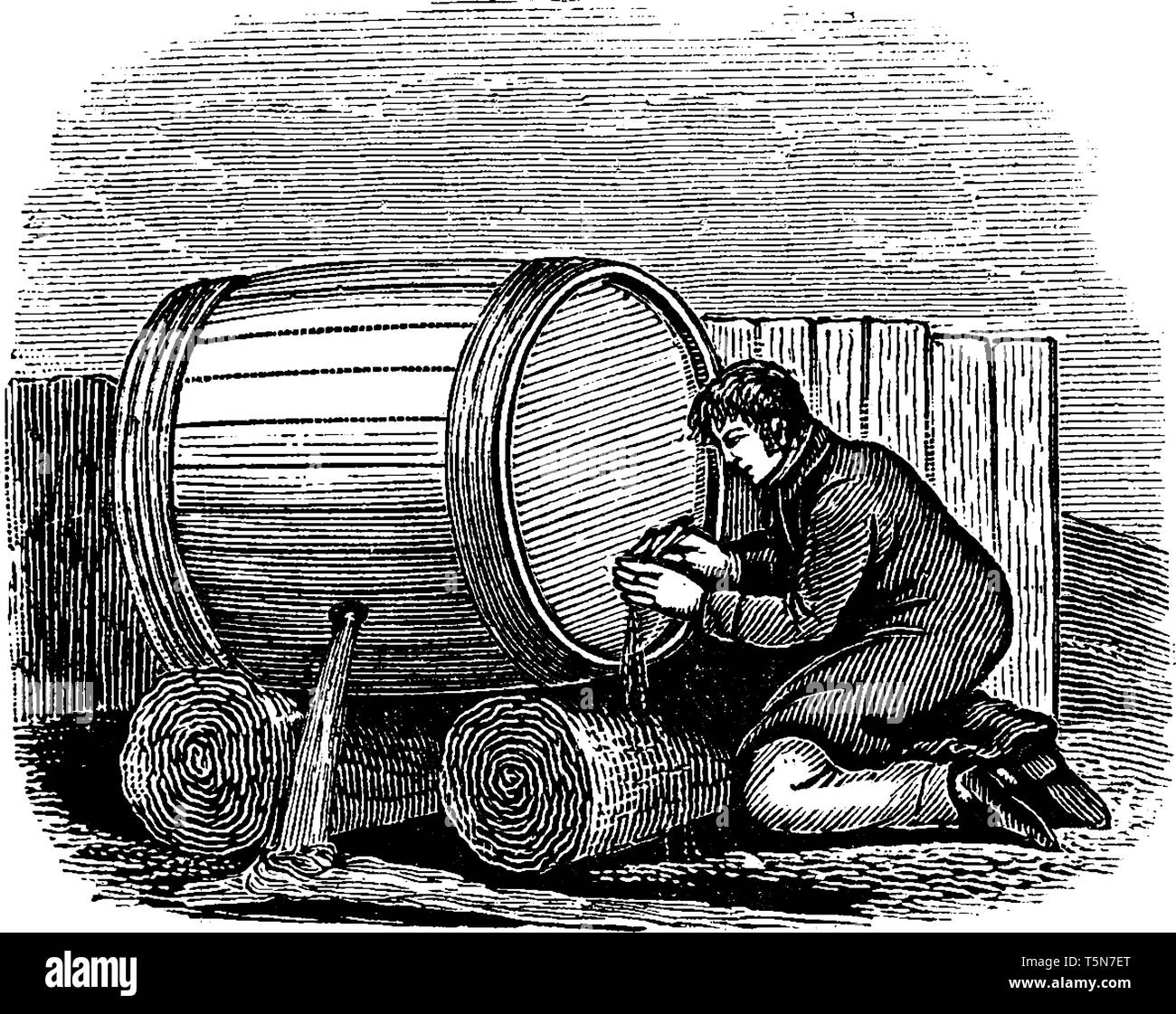 Un homme qui fuit de broche sur fût, vintage dessin ou gravure illustration Image Vectorielle