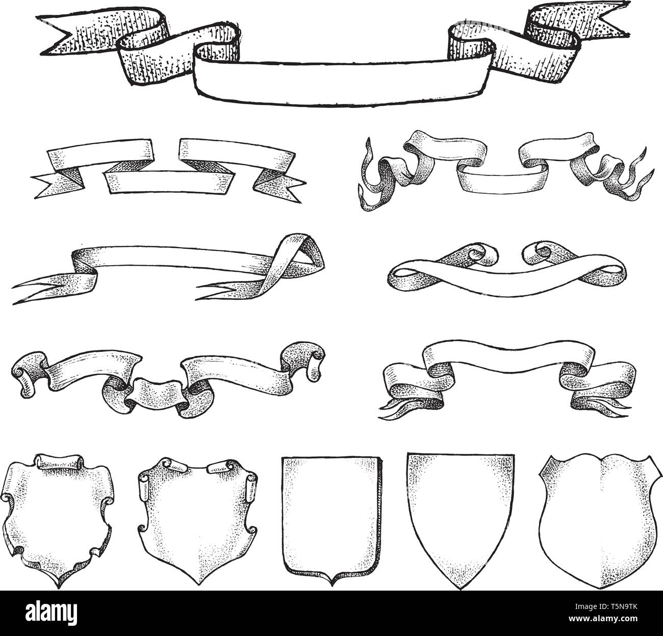 Ande rubans pour emblème national. L'héraldique en style vintage. Des bannières et des modèles pour des inscriptions et des armoiries. Croquis vecteur part Illustration de Vecteur