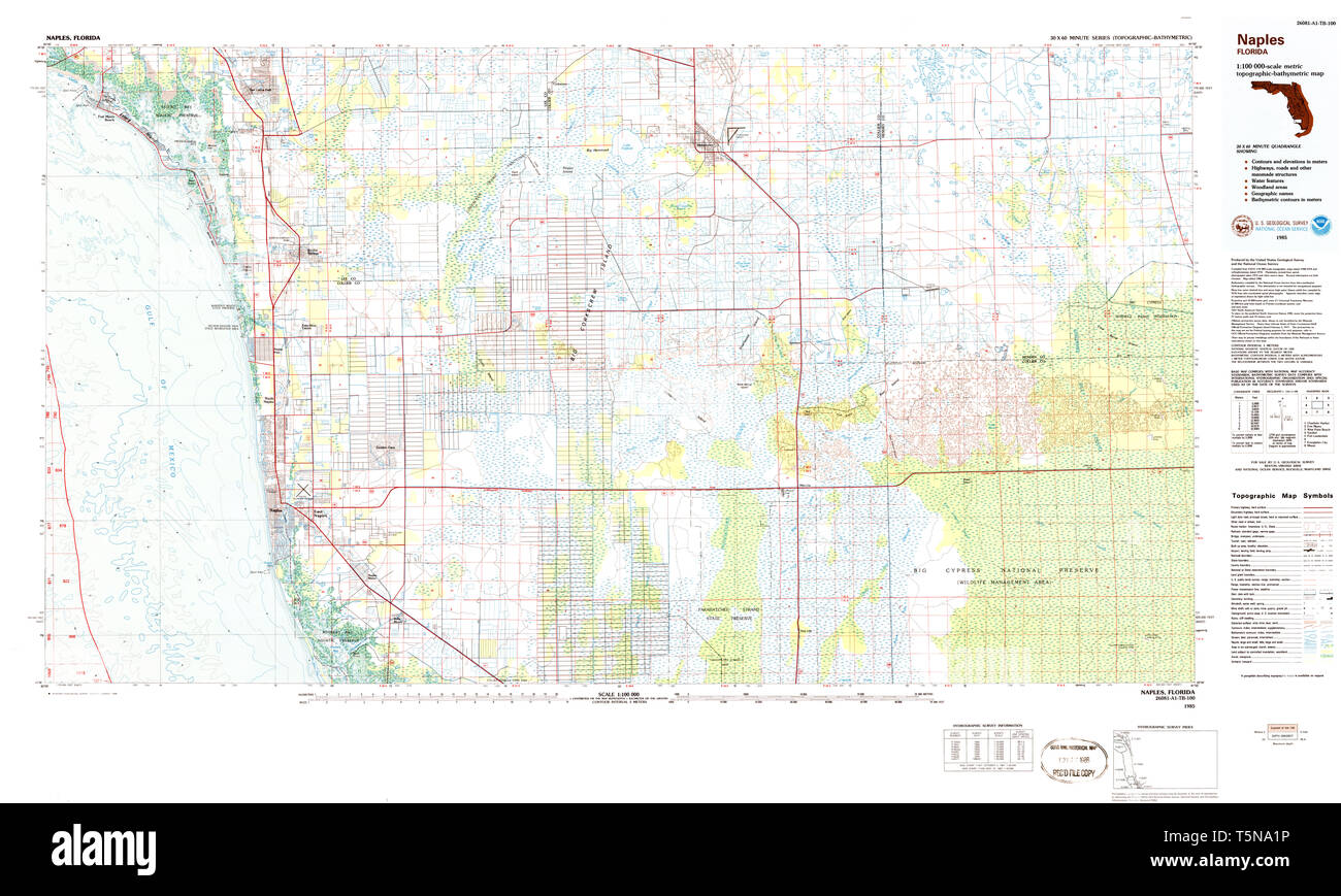 Carte TOPO USGS Naples FL Floride 3476041985 Restauration 100000 Banque D'Images