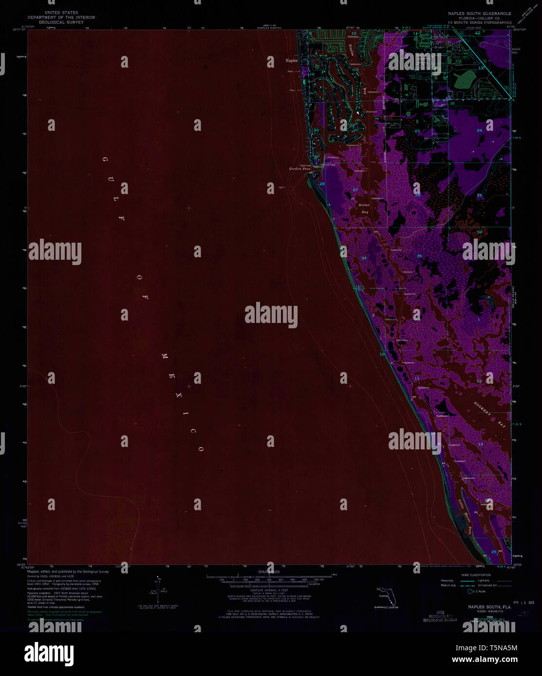 Carte TOPO USGS FL Floride du sud de Naples 3476161958 24000 Restauration inversé Banque D'Images