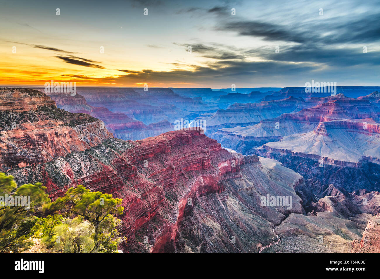 Grand Canyon, Arizona, USA à la tombée de la rive sud. Banque D'Images