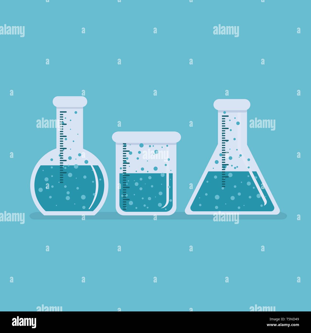 Flacon de laboratoire de sciences chimie bécher Fournitures scolaires Vector illustration isolé sur fond bleu Illustration de Vecteur