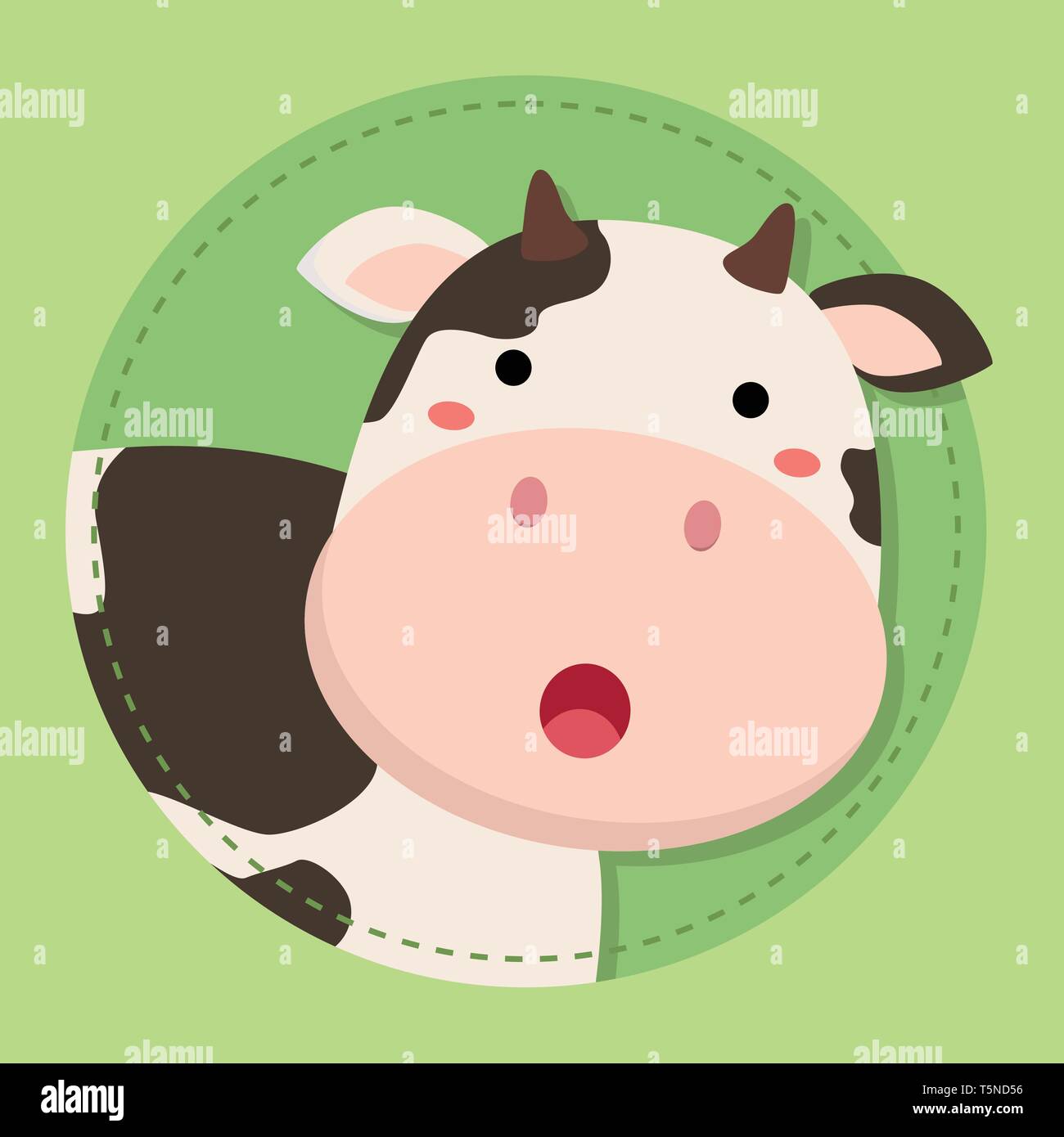 Visage mignon Cow Moo Cartoon sur Cercle Vert Background vector illustration Illustration de Vecteur