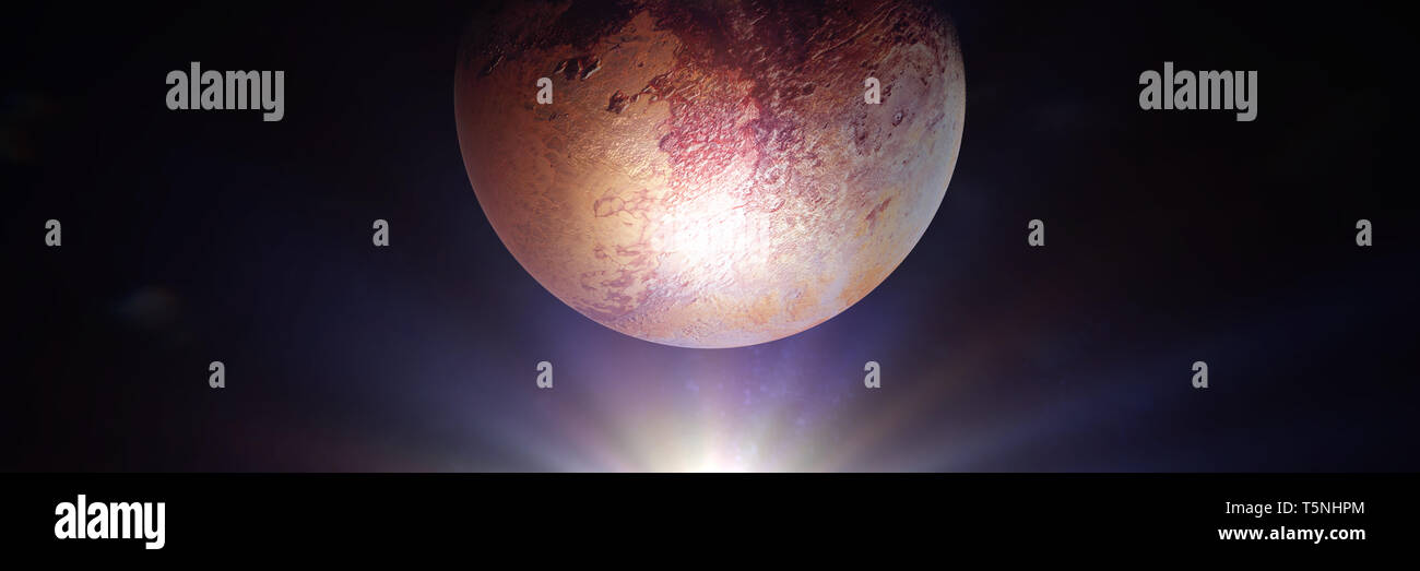 Planète naine Pluton allumé par le soleil lointain (l'espace 3D panorama rendu, les éléments de cette image sont meublées par la NASA) Banque D'Images