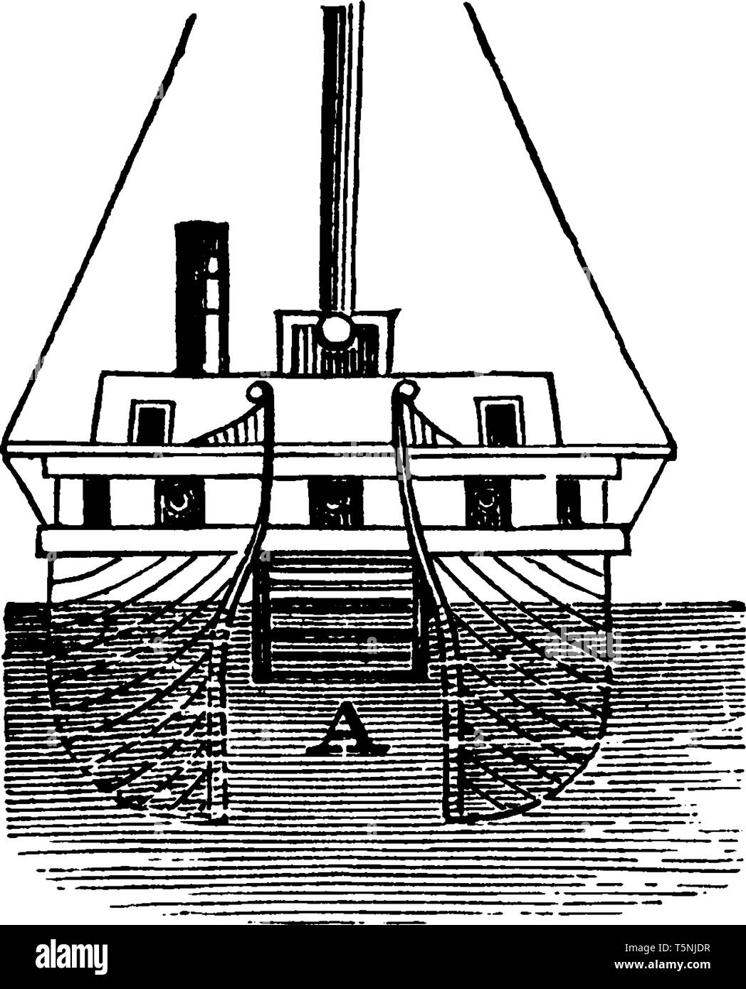 La Section de la batterie flottante Fulton construite pour défendre le port de New York de la Royal Navy pendant la guerre de 1812, gravure ou dessin ligne vintage je Illustration de Vecteur