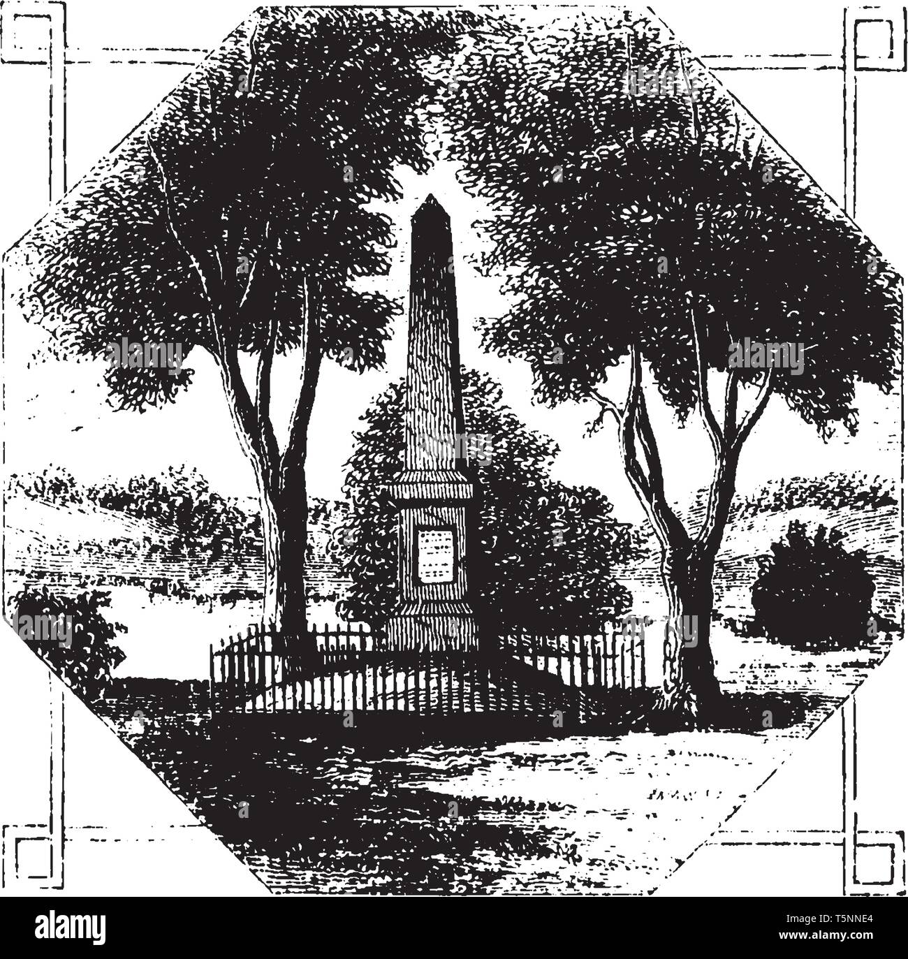 Monument à Concord, dessin ou gravure illustration. Illustration de Vecteur