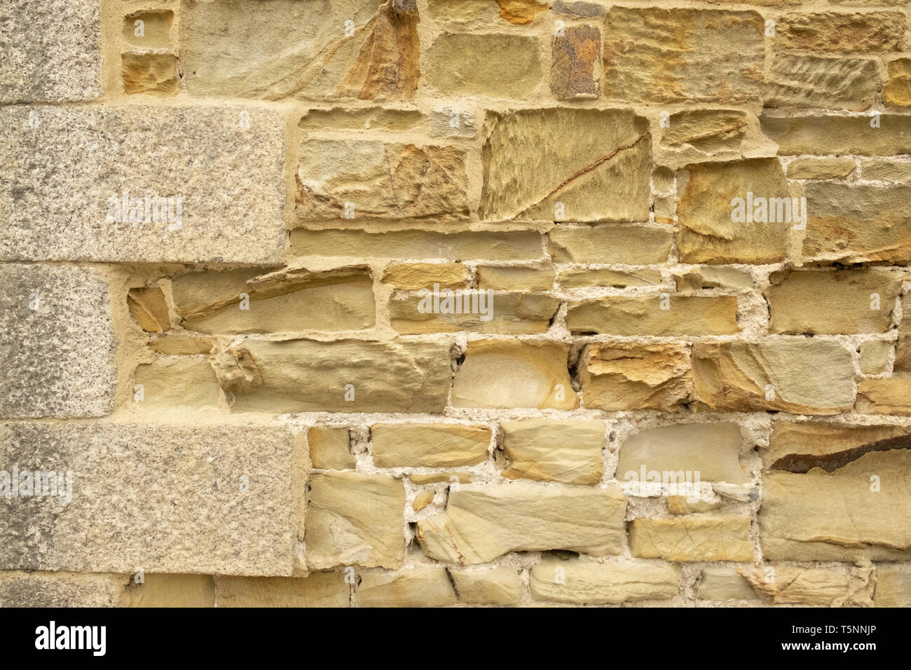 L'érosion différentielle et de vieillissement sur les mur de la maison faite de granit et de grès, Cornwall, Angleterre Banque D'Images