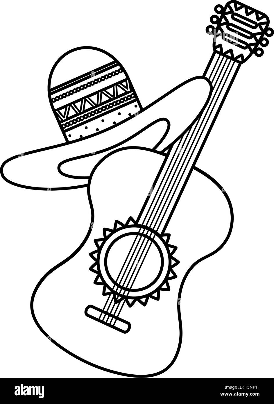 La guitare avec Mexican Hat vector illustration design Illustration de Vecteur