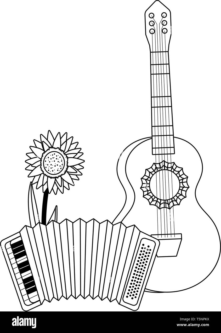 Instruments de musique et d'accordéon guitare cartoon vector illustration graphic design Illustration de Vecteur