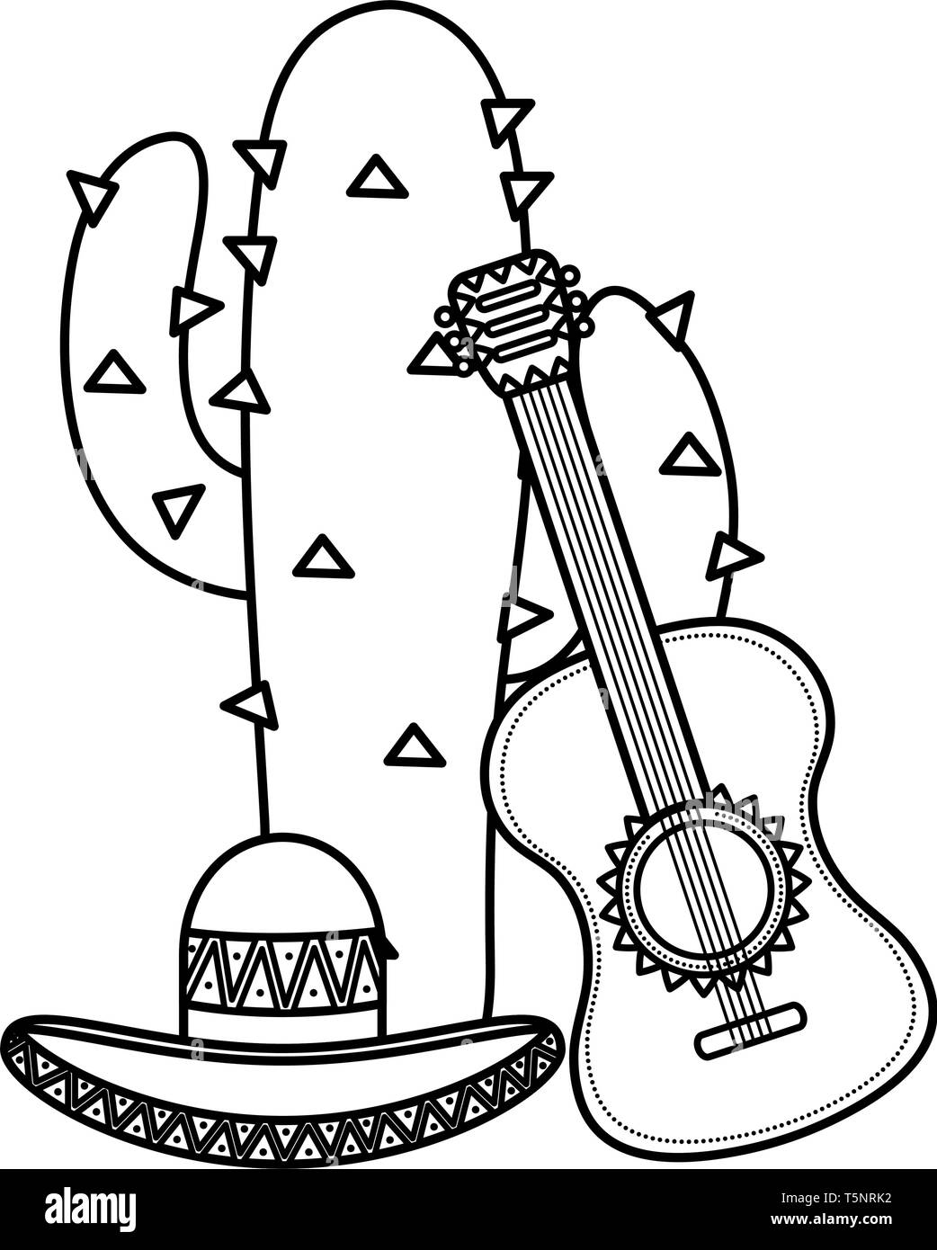 Cactus avec Mexican Hat et de la guitare de conception d'illustration vectorielle Illustration de Vecteur