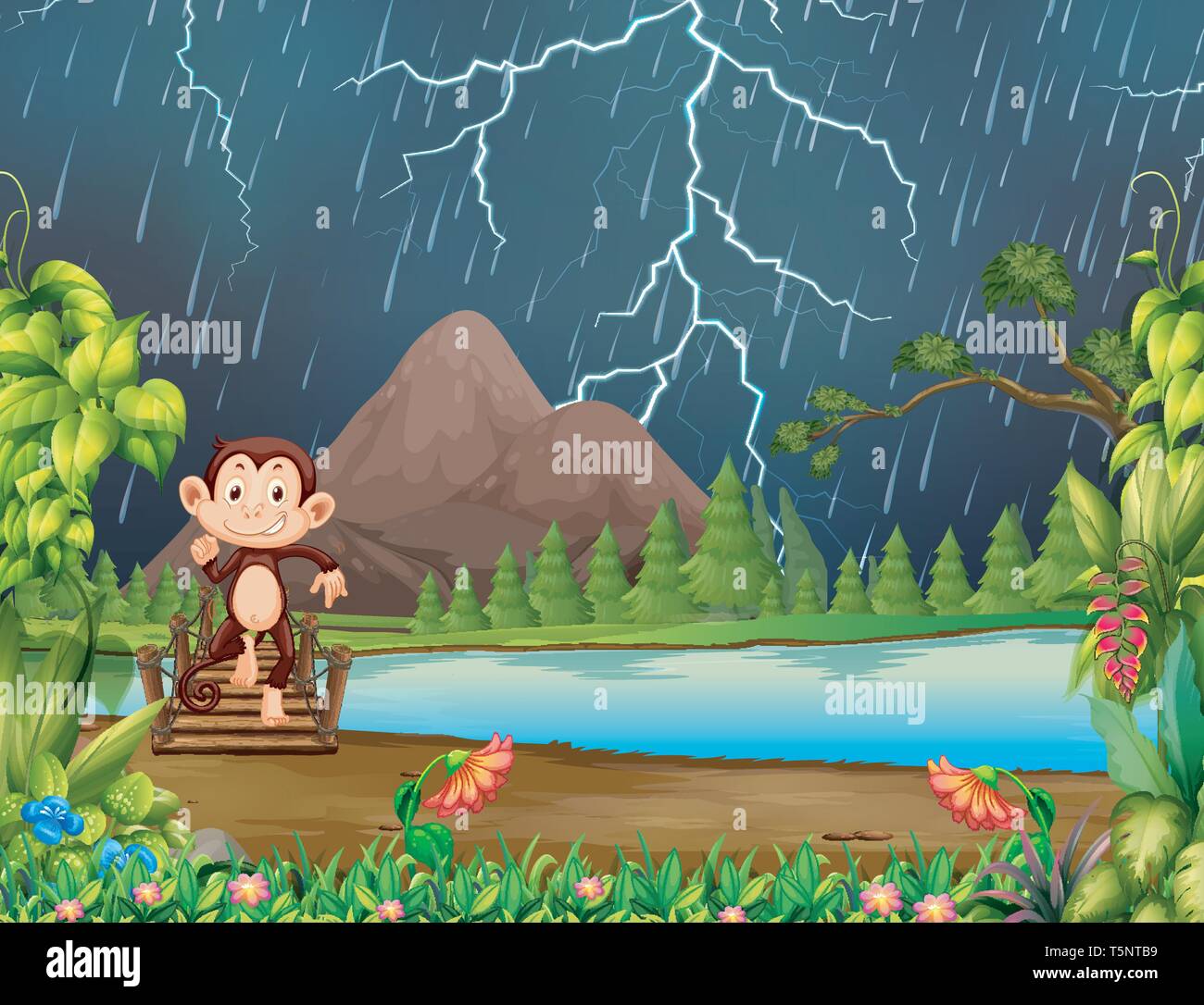 Monkey in jungle avec illustration de la foudre Illustration de Vecteur