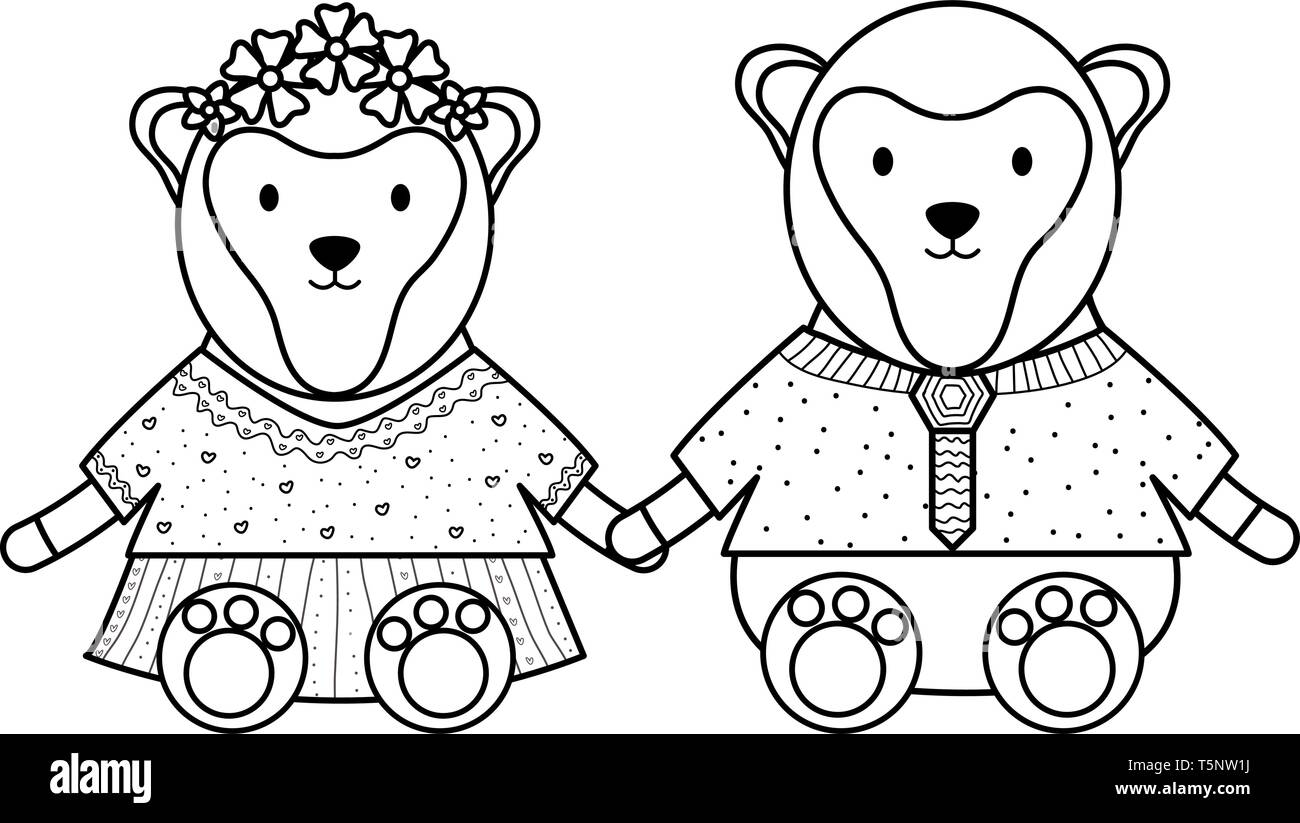 Singes cute couple vecteur illustration design personnages enfantins Illustration de Vecteur