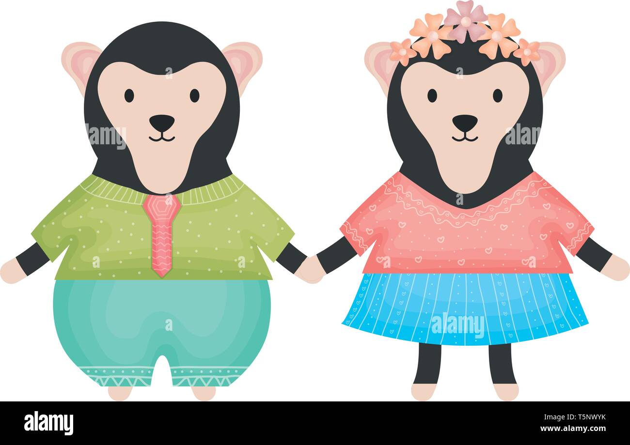 Singes cute couple vecteur illustration design personnages enfantins Illustration de Vecteur