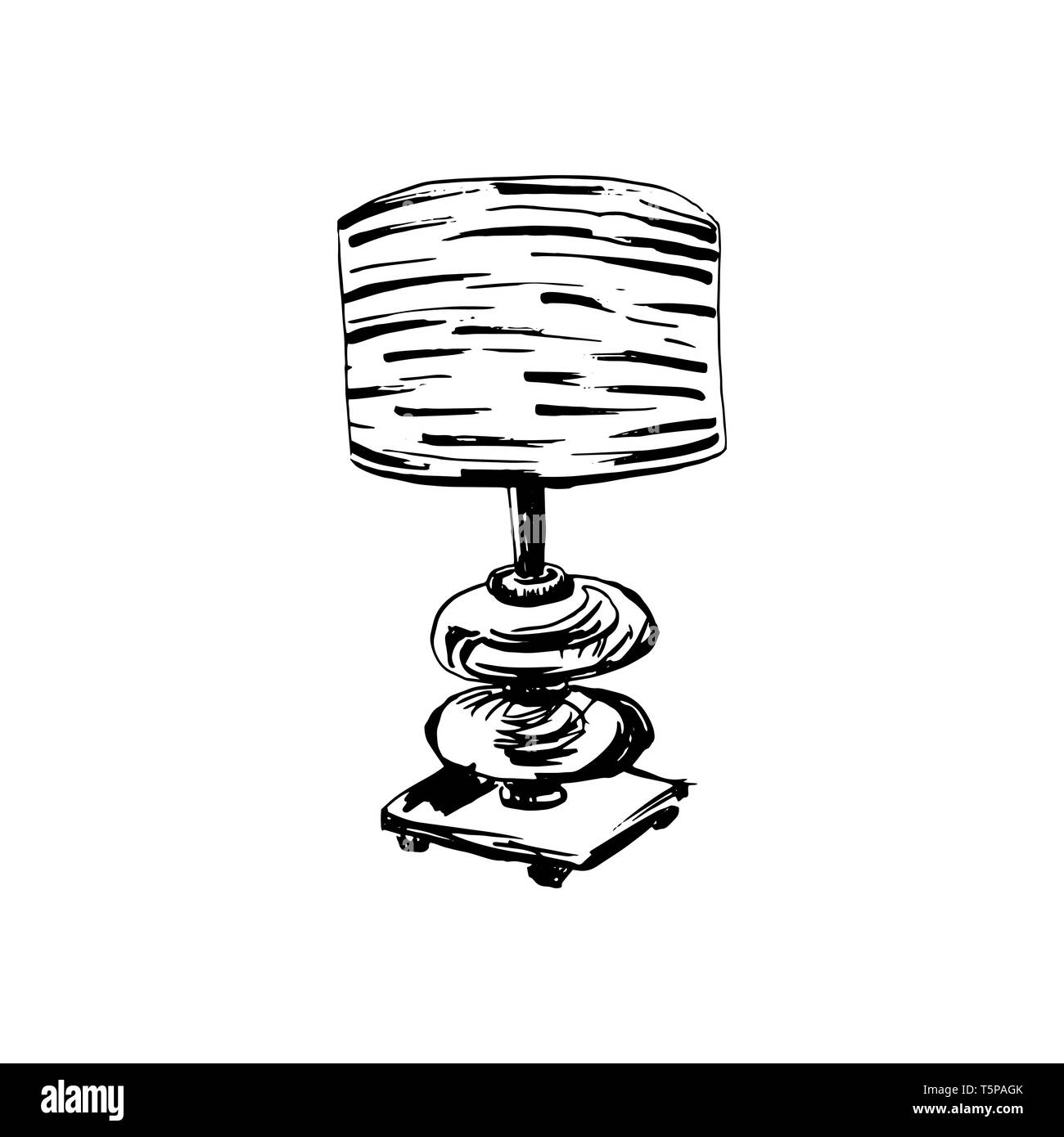 Funny lampe en bouleau, écorce de texture. Vecteur Clipart de contour isolé pour l'Intérieur Illustration de Vecteur