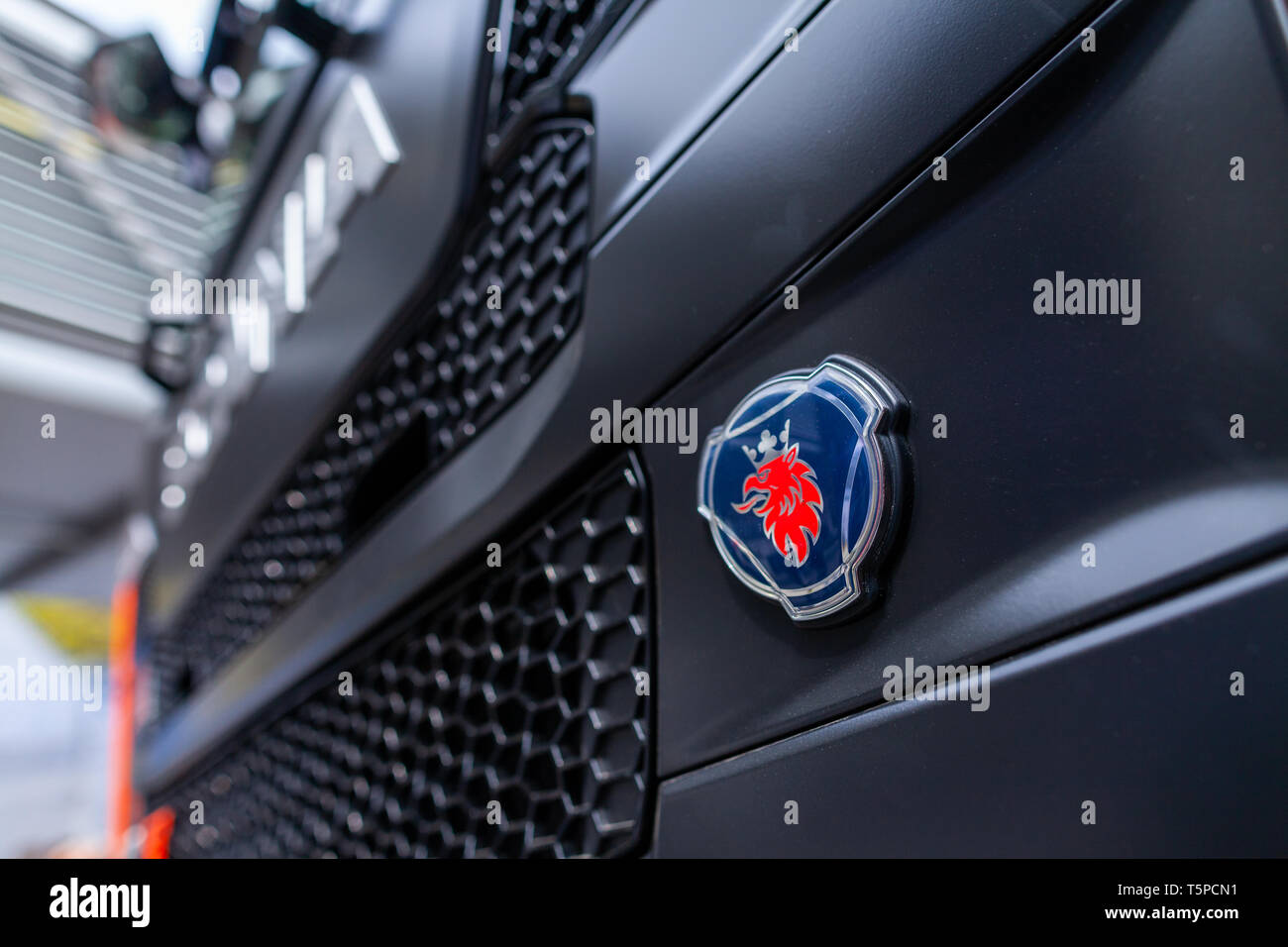 MUNICH / ALLEMAGNE - 14 avril 2019 : la direction de Scania Scania sur un chariot. Scania AB est un fabricant suédois de véhicules commerciaux - plus précisément, il a Banque D'Images
