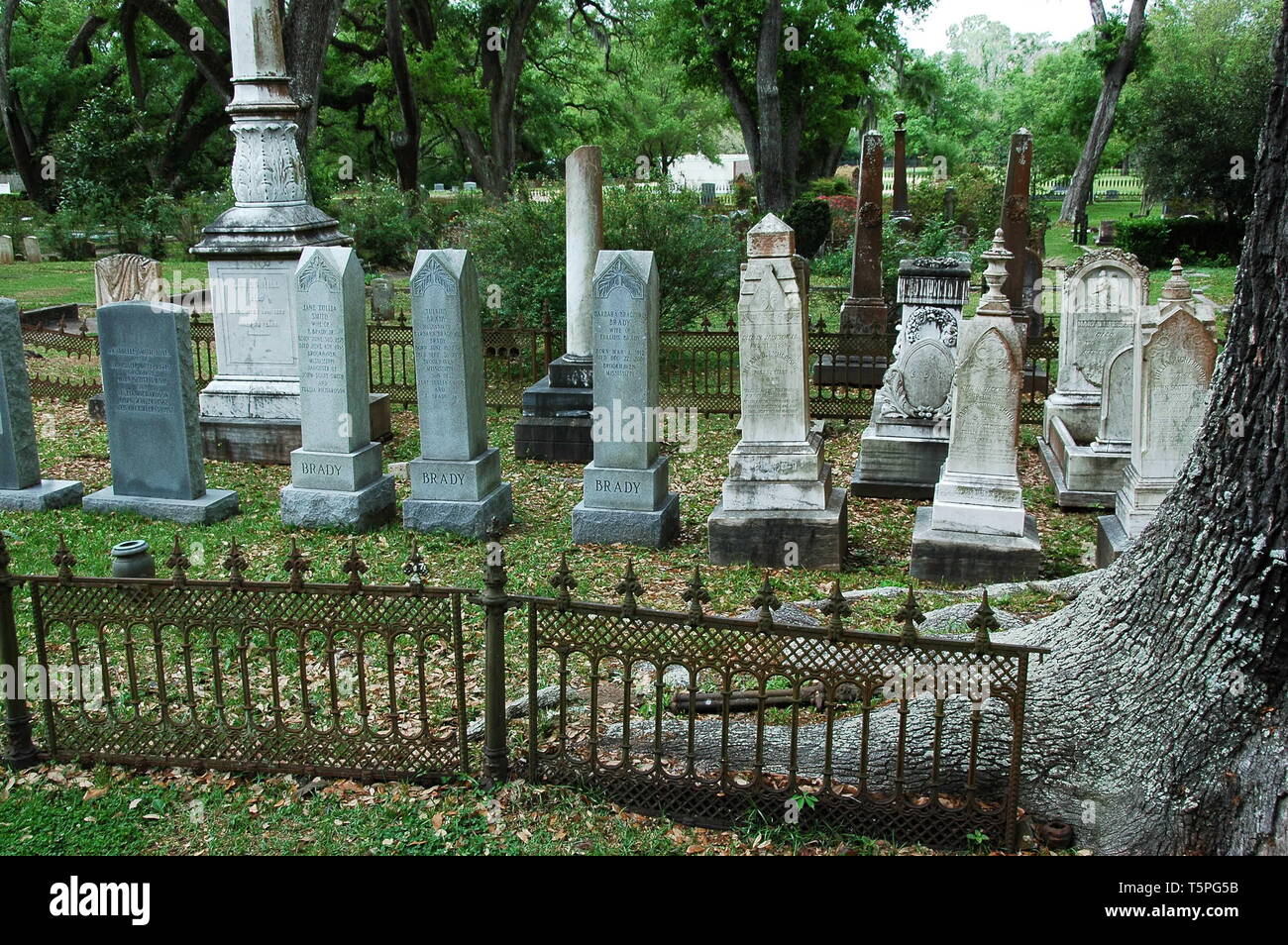 Catonsville, Louisiane, USA - 2019 : tombes et arbres de chêne à un cimetière situé à l'historique de l'église épiscopale de grâce. Banque D'Images