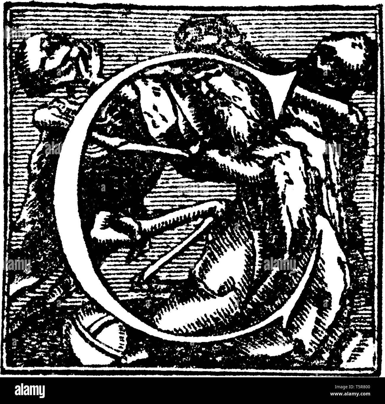 Une lettre majuscule C, vintage dessin ou gravure illustration Illustration de Vecteur