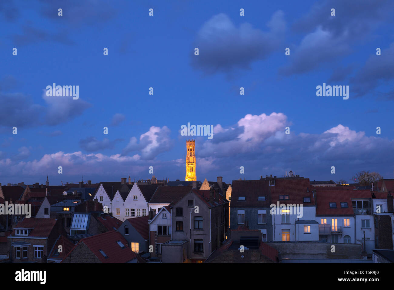 Lumière du soir sur les toits à Bruges, Belgique Banque D'Images