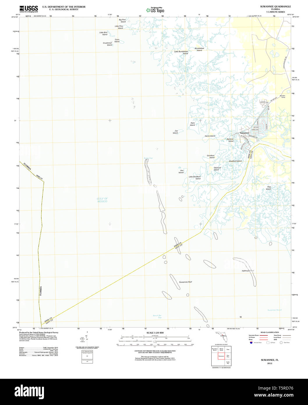 Carte TOPO USGS FL Floride Suwannee 20120808 Restauration TM Banque D'Images