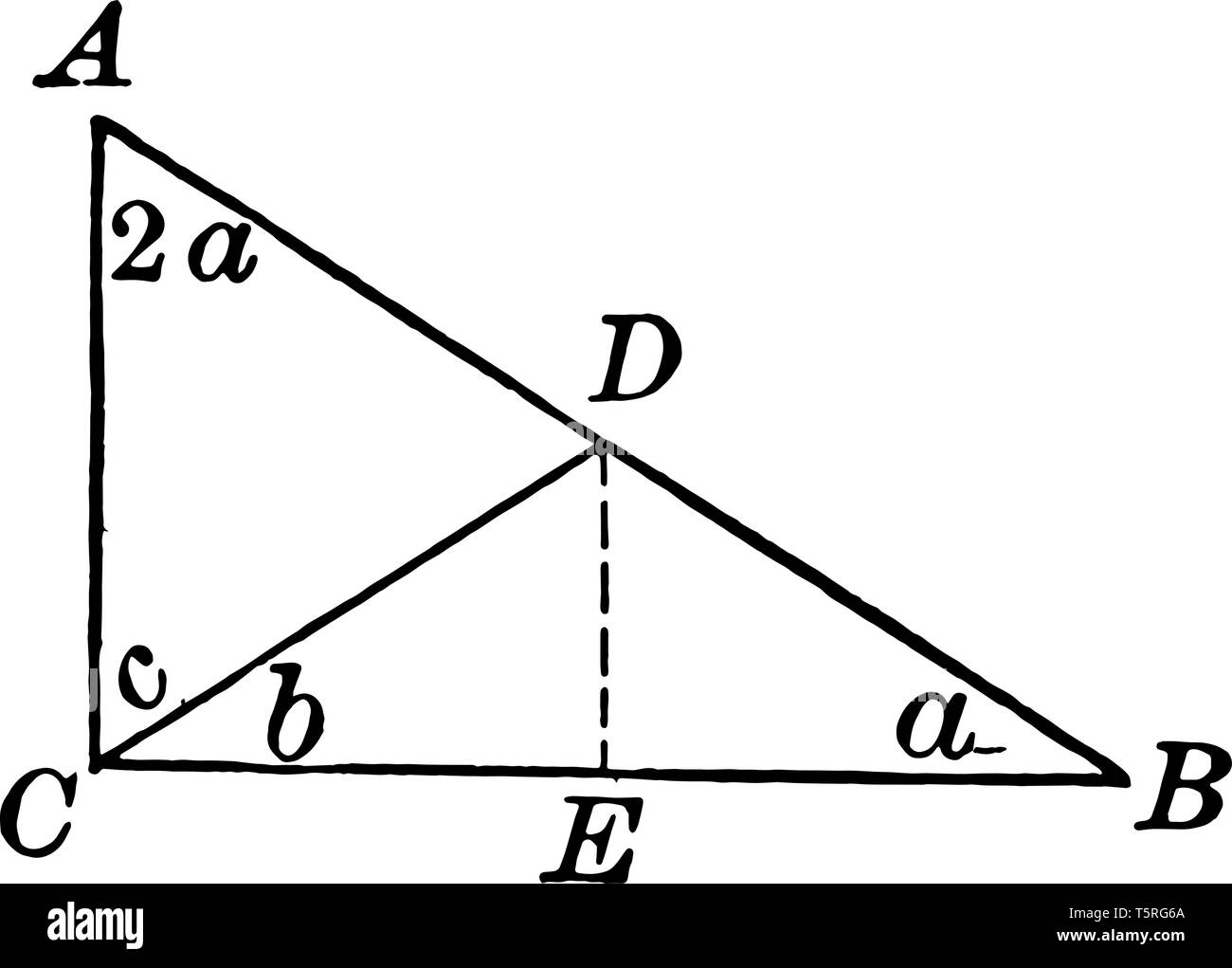 Il s'agit d'une image de la triangle rectangle avec un double angle autre. Un autre triangle est formé dans le triangle en raison de ligne, vintage ou dessin de ligne engr Illustration de Vecteur
