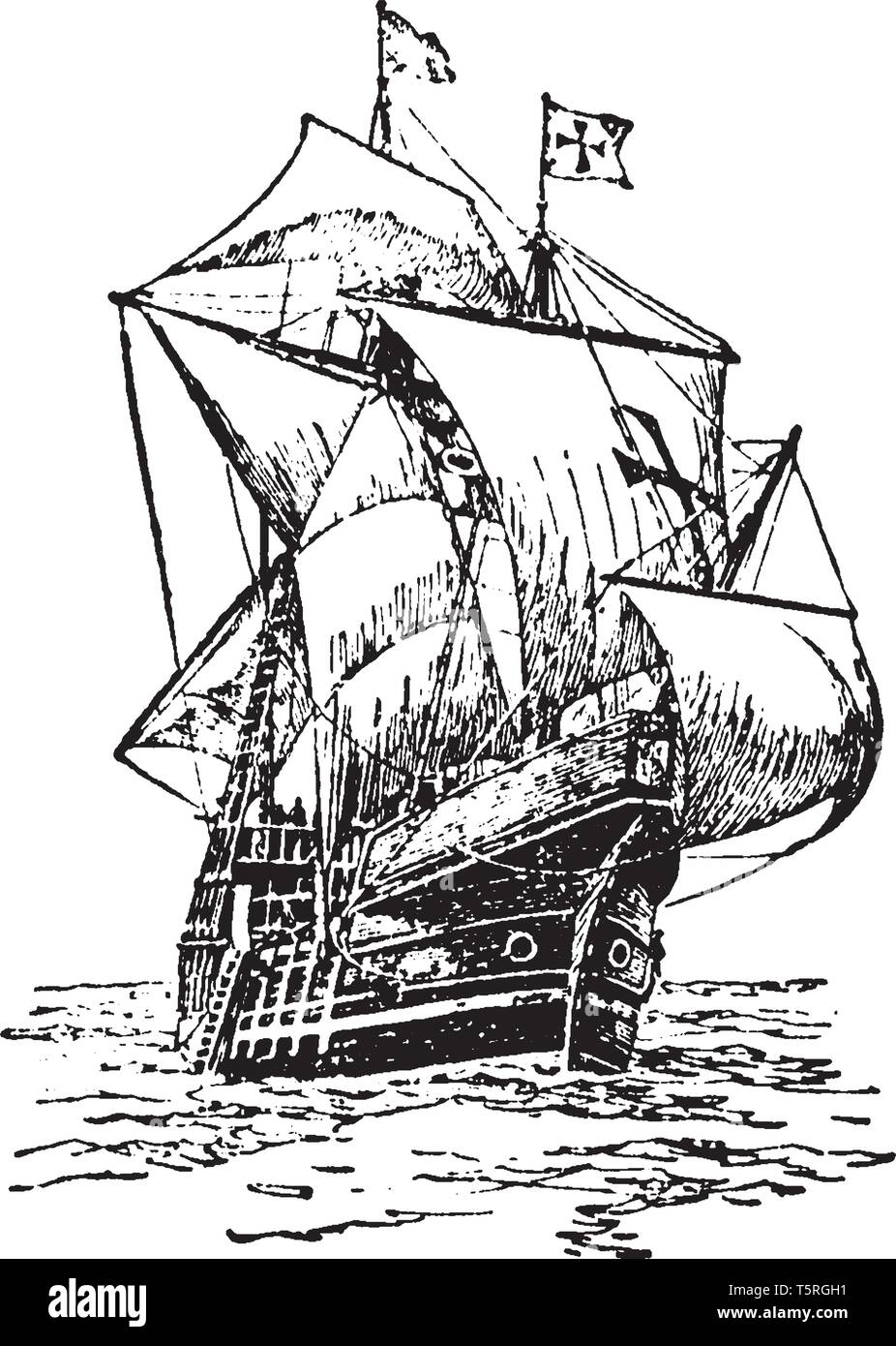 Santa Maria a été le plus grand des trois navires utilisés par Christophe Colomb lors de son premier voyage, vintage dessin ou gravure illustration. Illustration de Vecteur