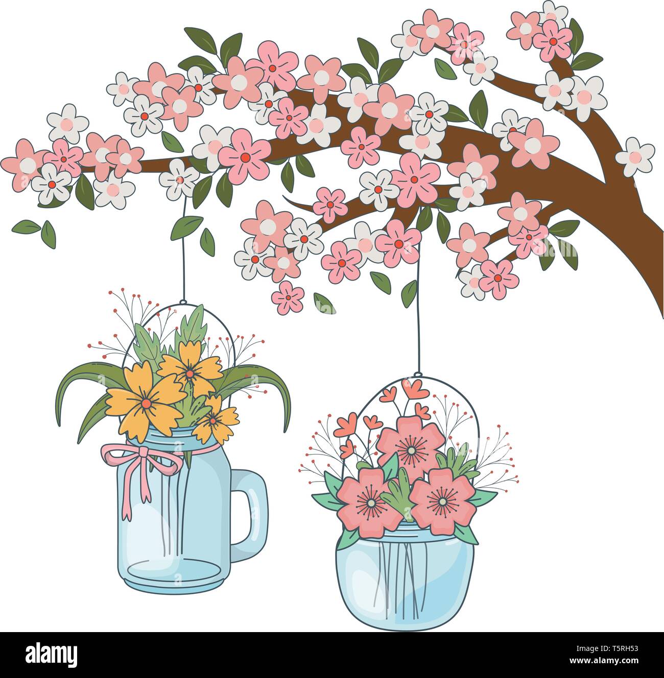 Nature fleurs floral avec de bouteilles en verre cartoon vector illustration graphic design Illustration de Vecteur