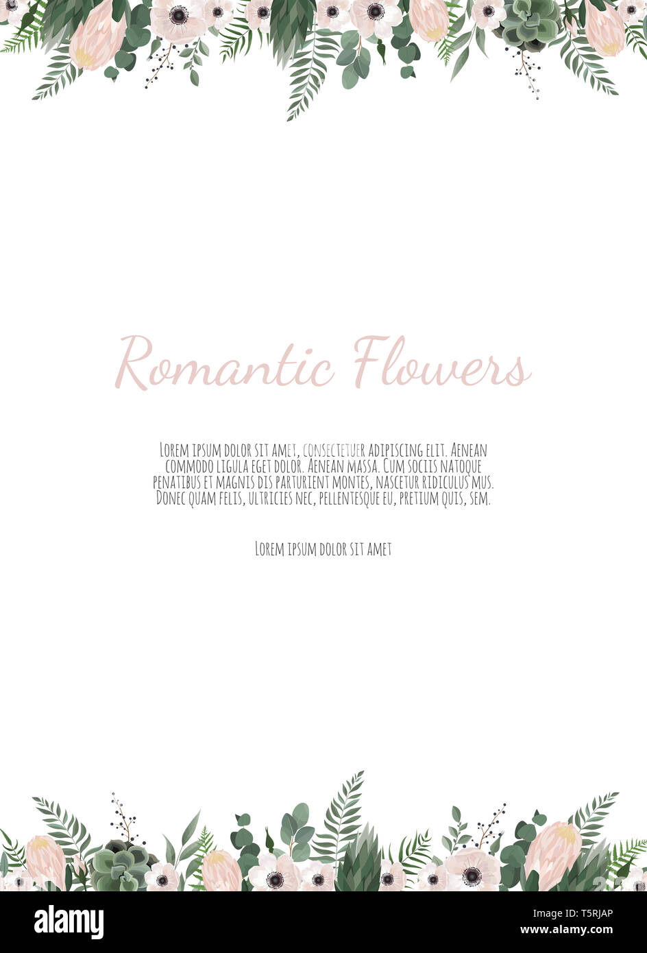 Jeu de carte avec fleur rose, feuilles. Parure de mariage concept. Poster floral décoratif, inviter. carte de vœux ou invitation définition Banque D'Images