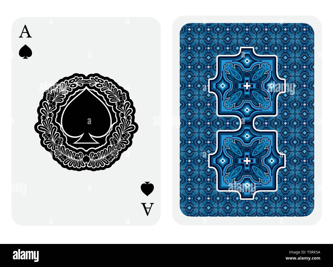 As de pique face avec piques à l'intérieur de couronne, avec berry et retour blue texture géométrique de même. Modèle de carte de vecteur Illustration de Vecteur