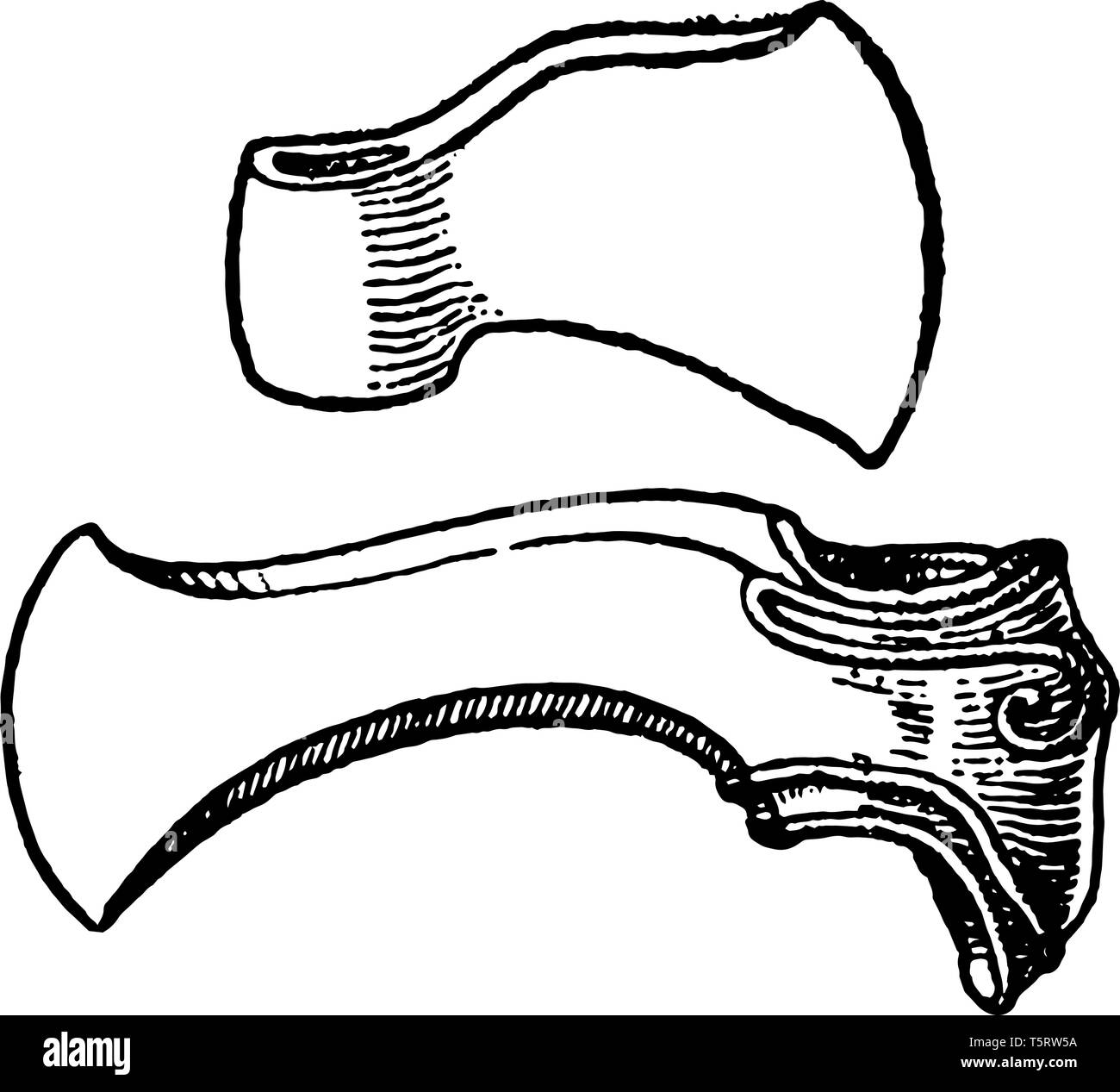 Cette image représente l'axes en cuivre. Ces sont généralement utilisés à l'Âge de Bronze, vintage dessin ou gravure illustration. Illustration de Vecteur