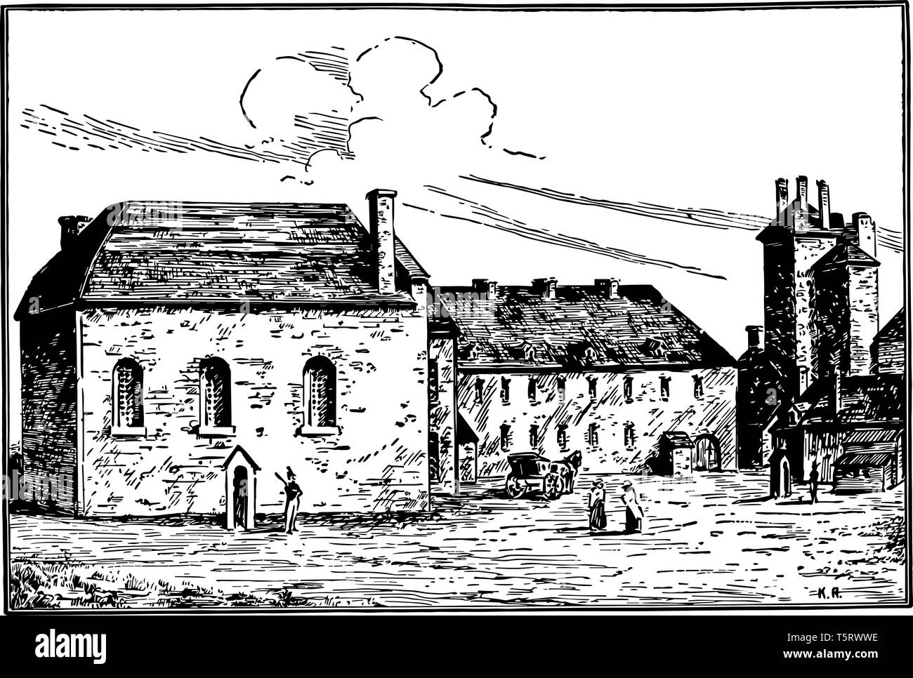 Le palais des évêques est un trois et demi étages faits de bois. À côté de cela il y a une église. Elle est liée à relegious sociales et cultu Illustration de Vecteur