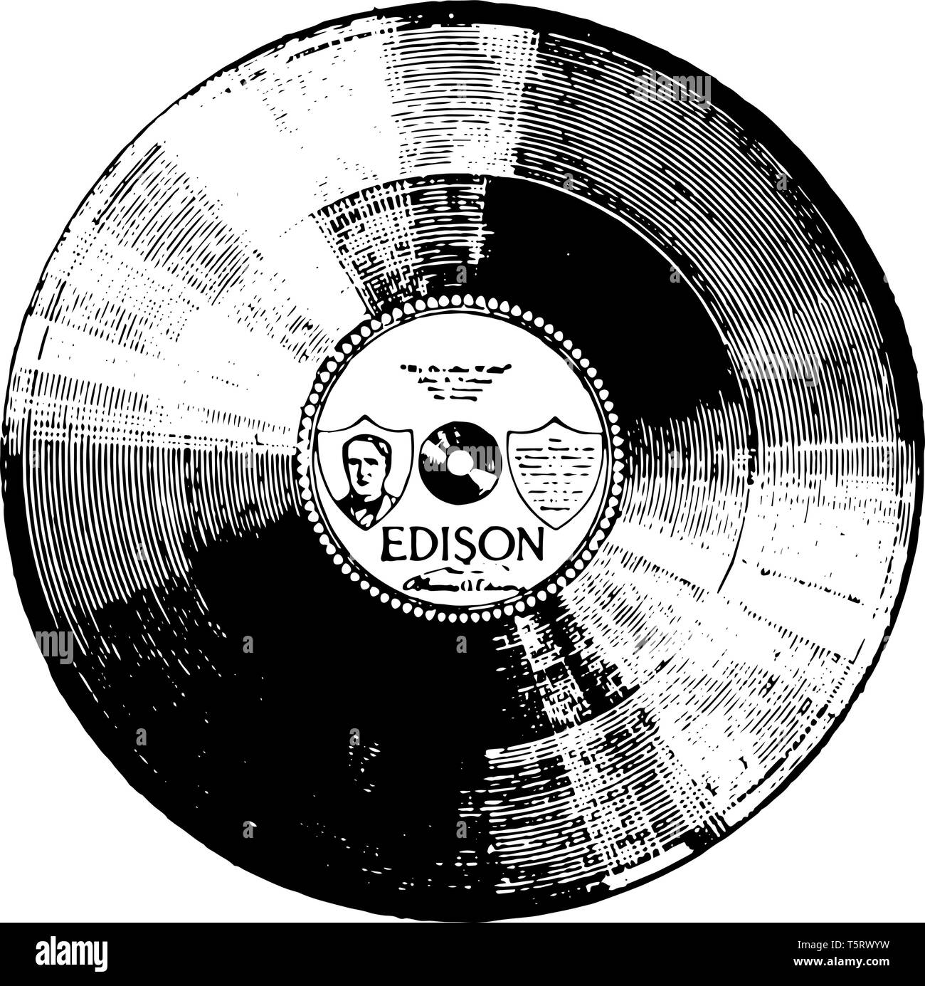 L'enregistrement de disques Edison est un type de disque phonographique commercialisé par Thomas, un dessin de ligne vintage ou gravure illustration. Illustration de Vecteur