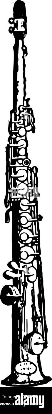 Saxophone Soprano avec la vitesse supérieure avec le même doigté du saxophone, vintage dessin ou gravure illustration. Illustration de Vecteur