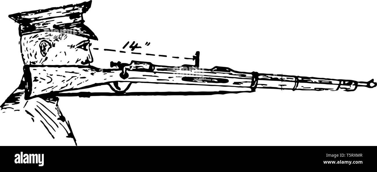 Rifle Sight est un dispositif optique utilisé pour aider qui guide l'oeil par objectif et l'alignant avec une arme ou un autre élément à noter, vintage dessin Illustration de Vecteur