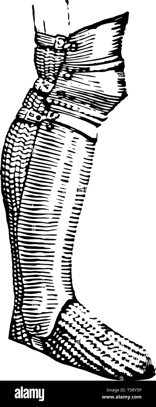Bainberg est un nom donné à l'armure de plaque de la jambe au-dessous du genou, vintage dessin ou gravure illustration. Illustration de Vecteur