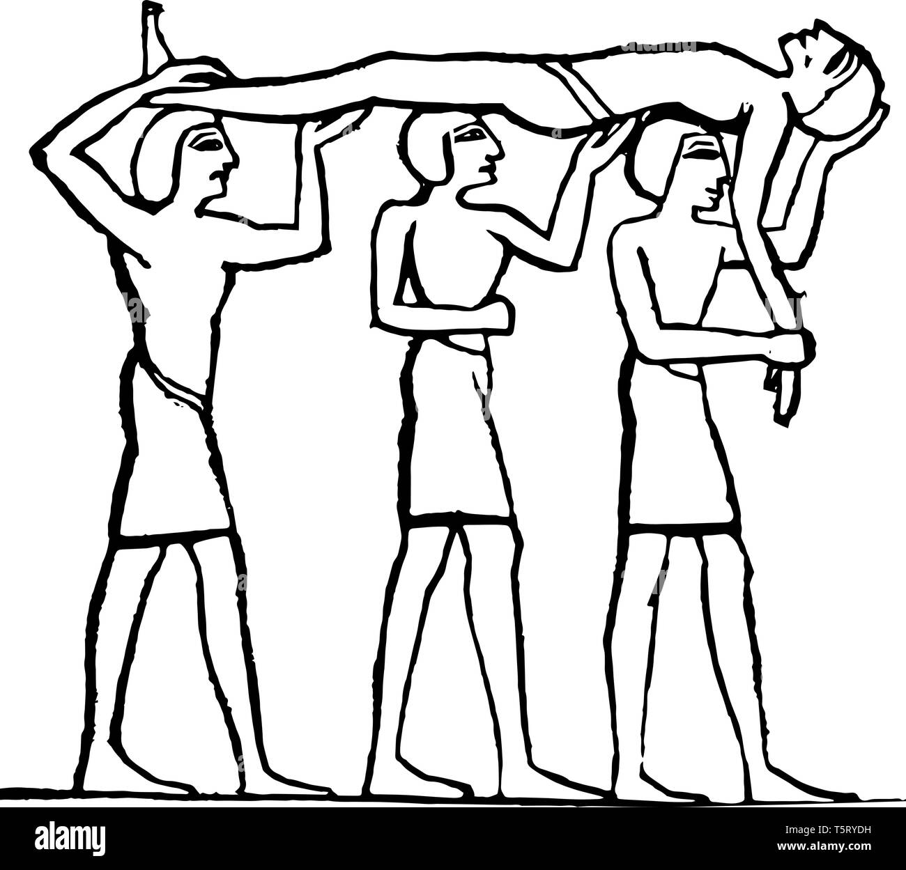 Egyptiens transport d'une autre au-dessus de leurs têtes, égyptien vintage dessin ou gravure illustration. Illustration de Vecteur