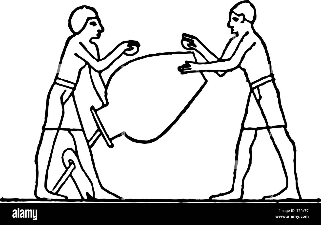 Deux Egyptiens tenant une urne, vintage dessin ou gravure illustration. Illustration de Vecteur