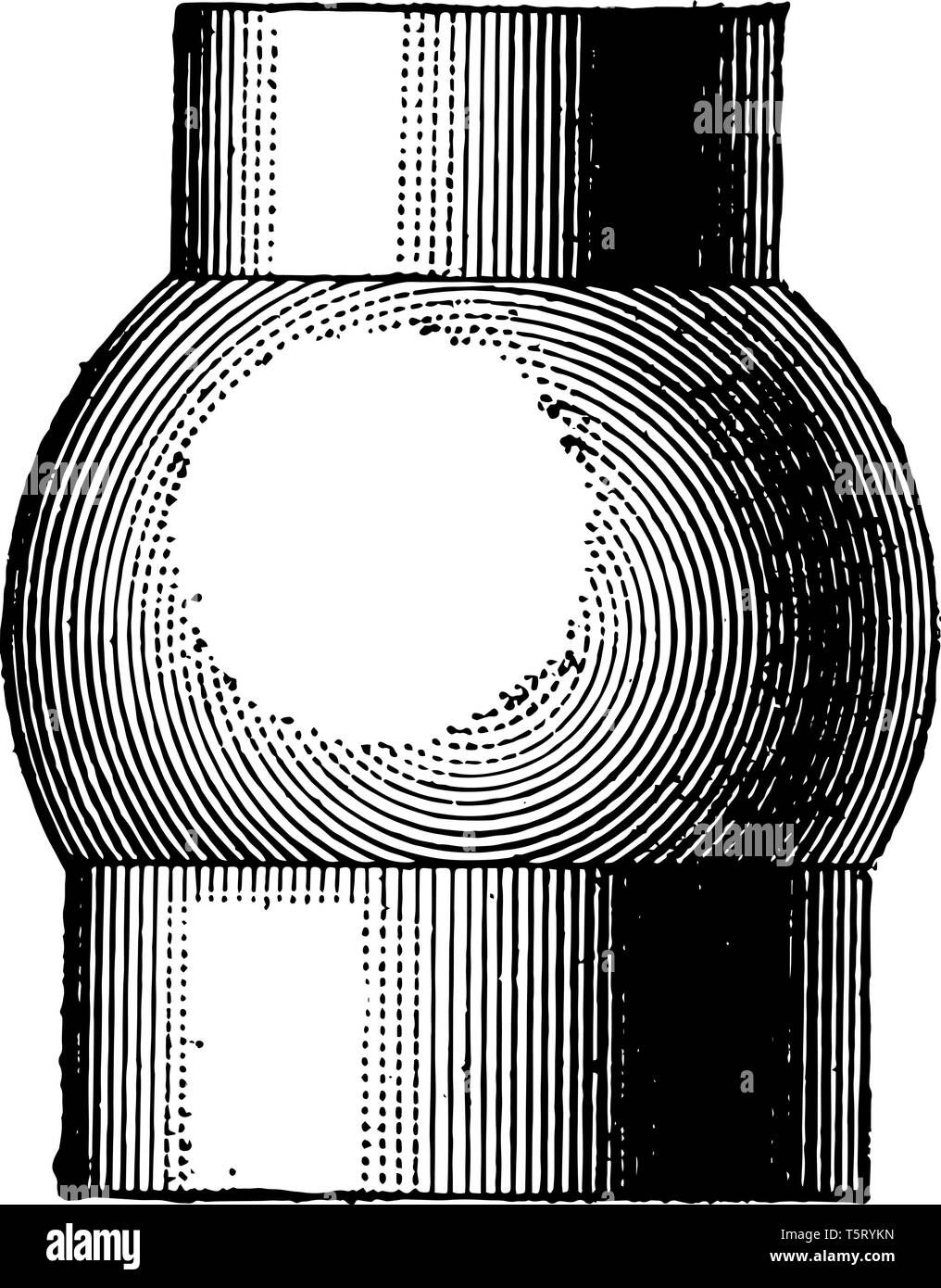 L'image affiche le cylindre et la sphère qui se croisent. Il y a une sphère à l'intérieur du cylindre et il a une lampe vintage, de structure ou de dessin de ligne e Illustration de Vecteur