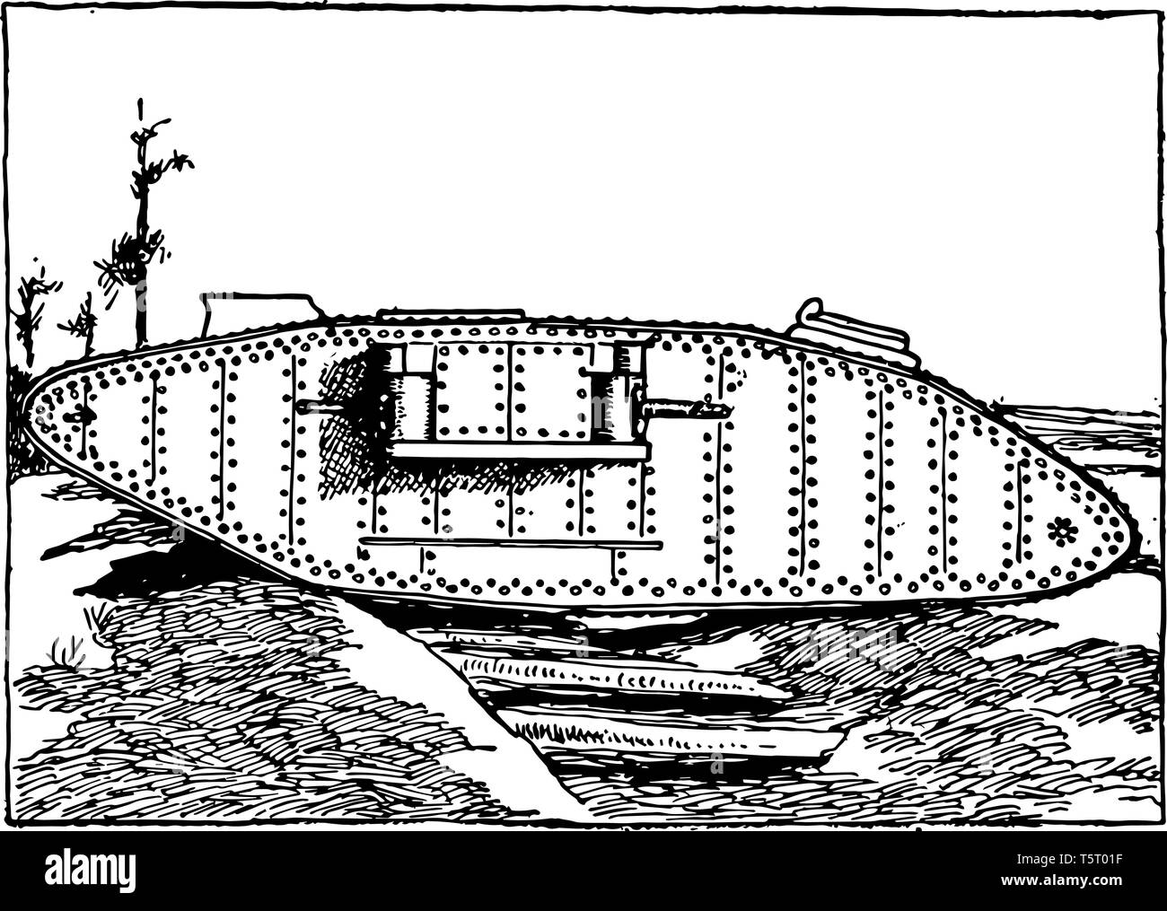 L'anglais était une série de véhicules blindés de combat développé par le Royaume-Uni au cours de la Première Guerre mondiale, vintage dessin ou gravure illu Illustration de Vecteur