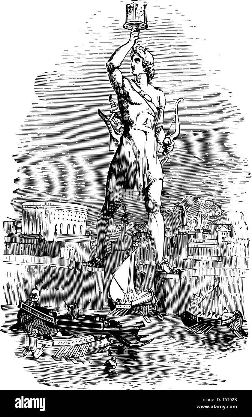 La statue d'Helios, vintage dessin ou gravure illustration. Illustration de Vecteur