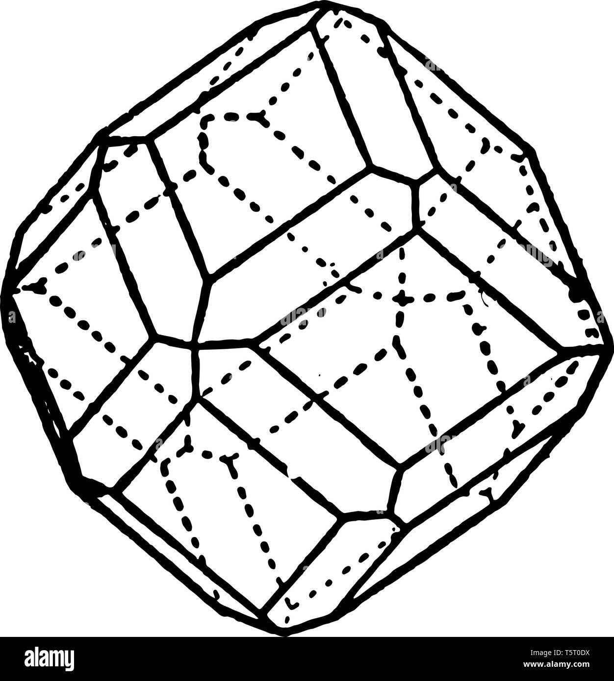 La figure montrant combinaison dodécaèdre rhombique et Icositétraèdre pentagonal. Délimité par de nombreux visages trapézoïdale, vintage dessin ou gravure illus Illustration de Vecteur