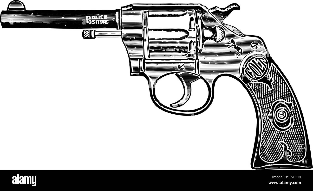 Revolver Colt positive de la police était un revolver fabriqué en 1907, vintage dessin ou gravure illustration. Illustration de Vecteur
