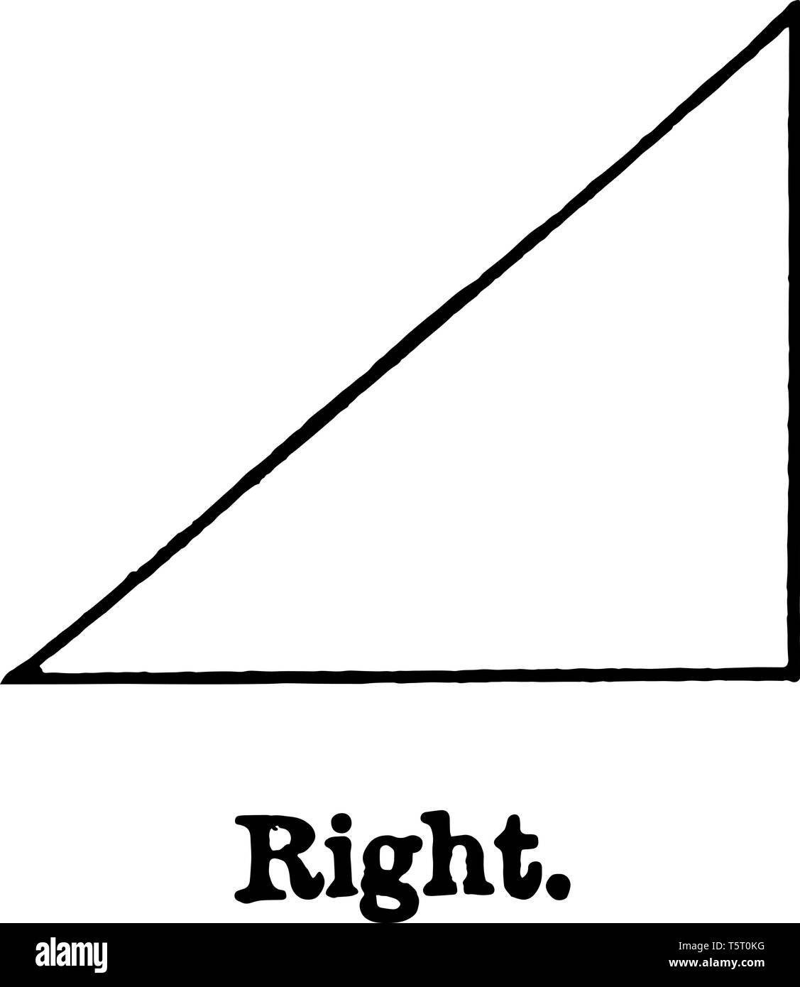 Une image de triangle rectangle. Il n'y a qu'un angle droit dans ce triangle, vintage dessin ou gravure illustration. Illustration de Vecteur