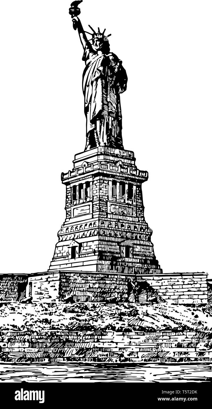 Statue de la liberté offerte par les gens de l'ISA France pour les gens de nous vintage le schéma. Illustration de Vecteur