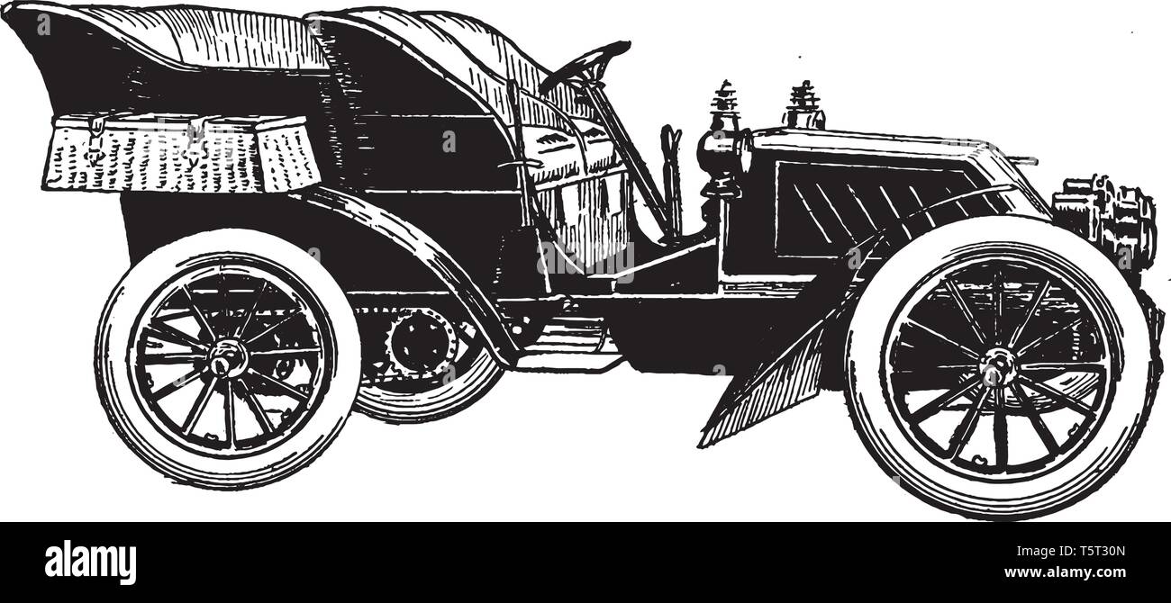 Des voitures de tourisme qui est une essence typique des voitures de tourisme, vintage dessin ou gravure illustration. Illustration de Vecteur