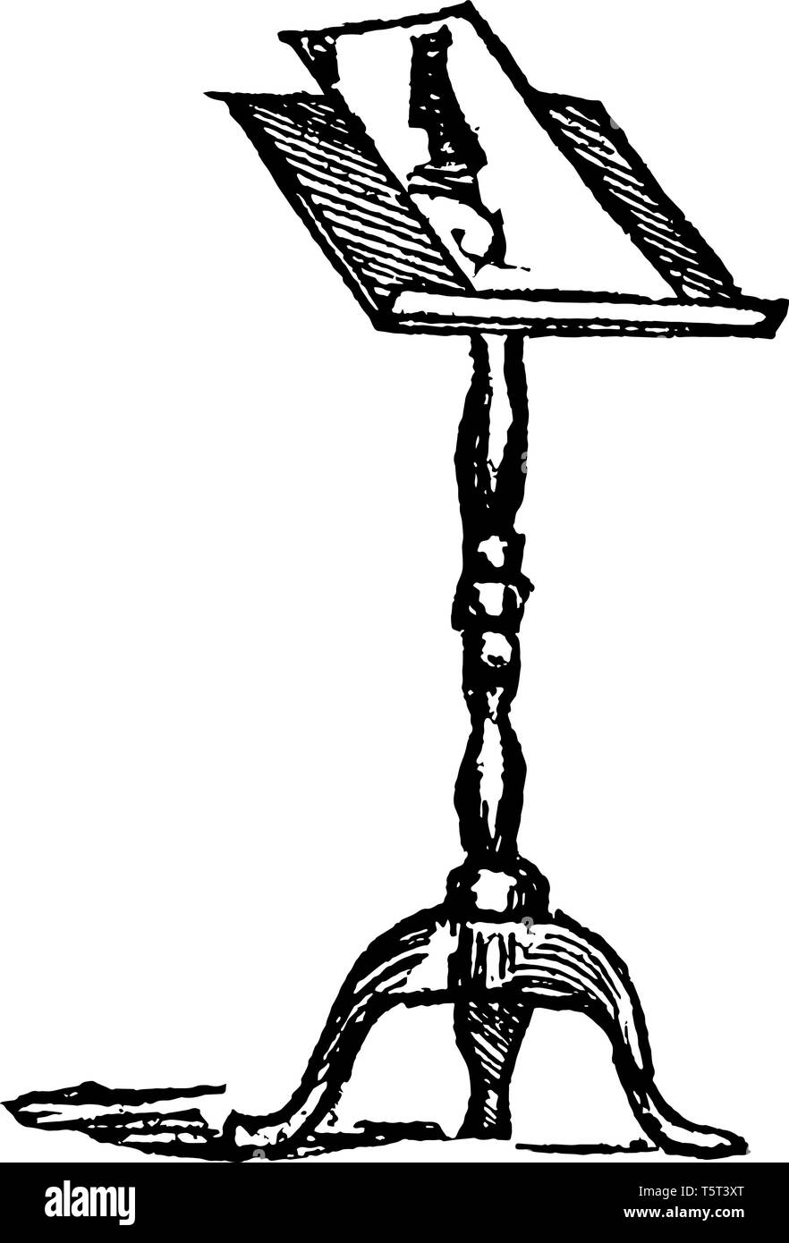 Music stand est un cadre bois ou métal pour la tenue de la pratique de la musique pour les musiciens, vintage dessin ou gravure illustration. Illustration de Vecteur