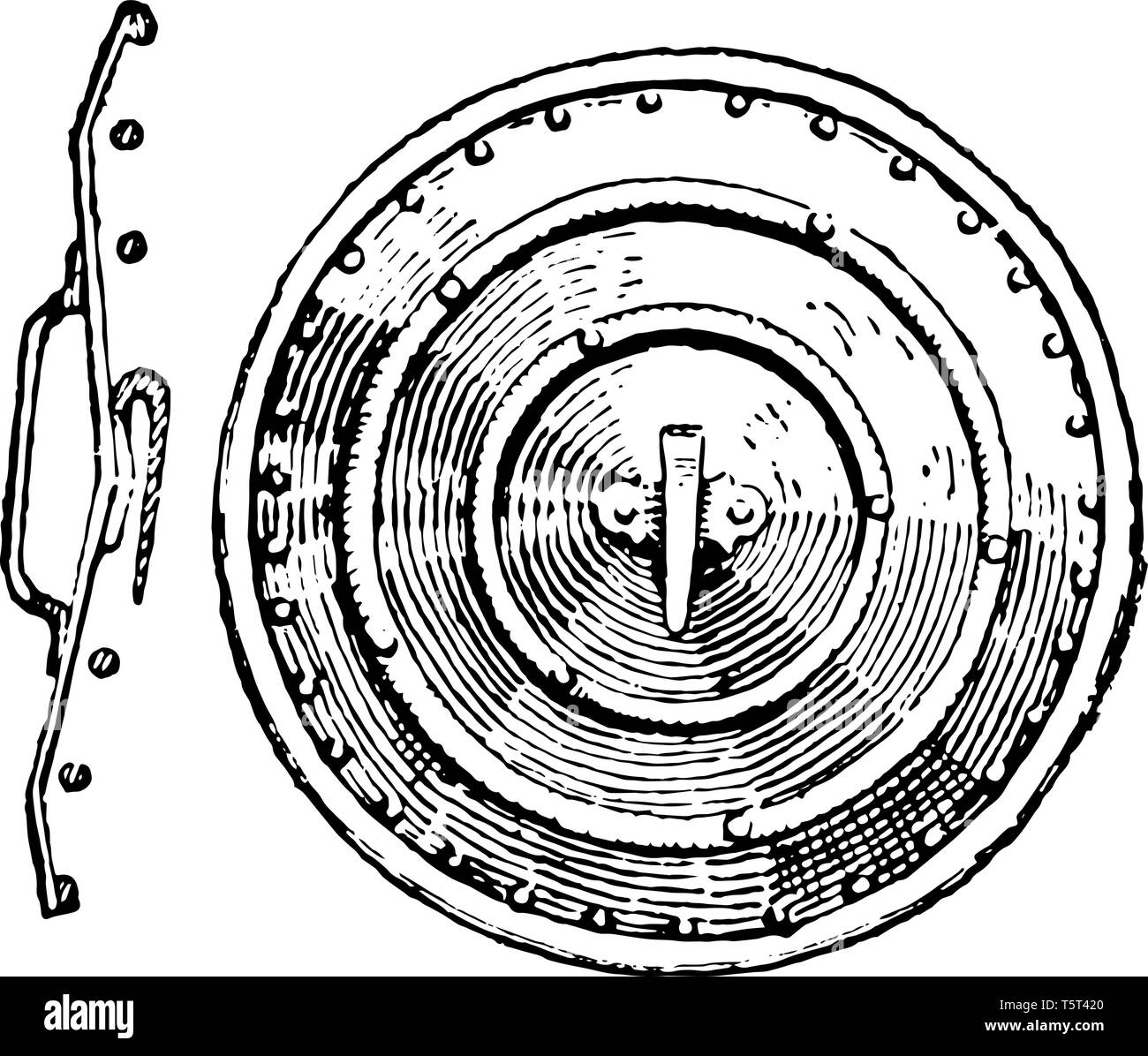 Rondache est un bouclier ou un petit bouclier rond, vintage dessin ou gravure illustration. Illustration de Vecteur